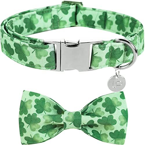 UP URARA PUP St. Patrick's Day Hundehalsband mit Fliege, Baumwolle, St. Patrick's Day Fliege Halsband für mittelgroße Mädchen und Jungen, Glückskleeblatt-Hundehalsband mit Metallschnalle, Grün, von UP URARA PUP