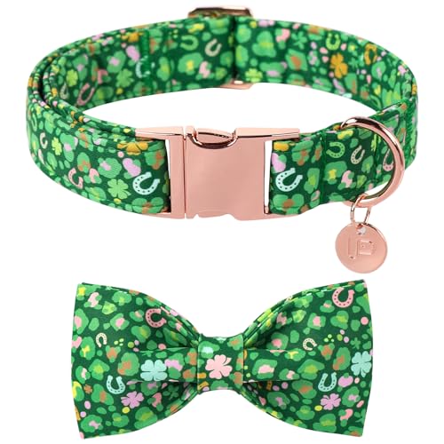 UP URARA PUP St. Patrick's Hundehalsband mit Fliege, Frühlingskleeblatt-Fliege für Mädchen, Jungen, Hund, Glücksklee-Hundehalsband mit Metallschnalle, grünes Halsband für Hunde, XL von UP URARA PUP