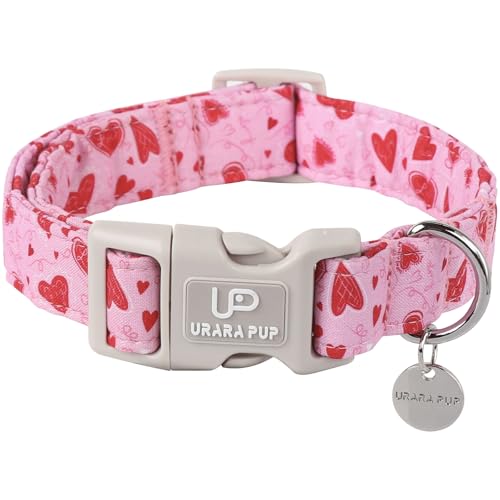 UP URARA PUP Valentinstag Hundehalsband, Rosa Herz Hundehalsband mit Schnellverschluss, Valentinstag Geschenk Haustier Halsband für Welpen Mädchen Junge Hunde, Hochzeit Hundehalsband von UP URARA PUP