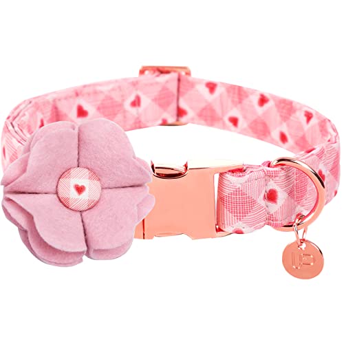 UP URARA PUP Valentinstag Hundehalsband mit Filzblume, Valentinstag Blumenhalsband für Großes Mädchen Hund, Valentinstag & Hochzeit Geschenk Haustier Halsband, L, Hals 40.6-61 cm von UP URARA PUP