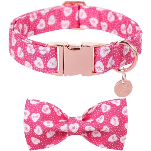 UP URARA PUP Valentinstag Hundehalsband mit Fliege, Rosa Herz Fliege Halsband mit Metallschnalle, Valentinstag Geschenk Haustier Halsband für Welpe Mädchen Junge Hund oder Katze, Hochzeit von UP URARA PUP