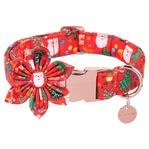 UP URARA PUP Weihnachts-Hundehalsband mit Blume, Weihnachtsblumenhalsband für Welpen, Mädchen, Jungen, Hund oder Katze, bequemes Hundehalsband Blume mit robuster Metallschnalle, niedliches von UP URARA PUP