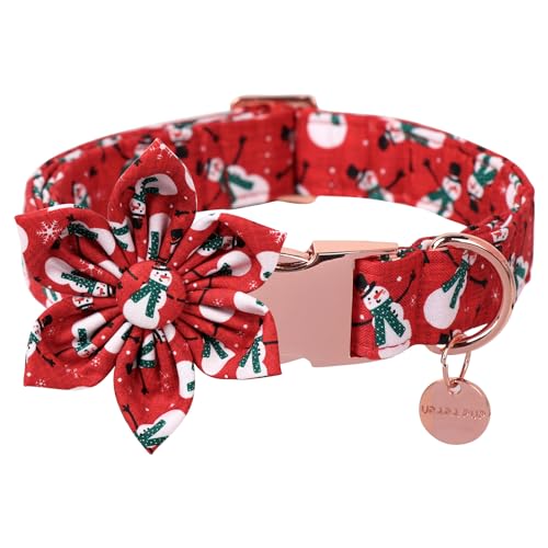 UP URARA PUP Weihnachts-Hundehalsband mit Blume, Weihnachtsblumenhalsband für Welpen, Mädchen, Jungen, Hund oder Katze, bequemes Hundehalsband mit robuster Metallschnalle, niedliches Haustierhalsband, von UP URARA PUP