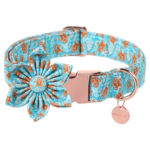 UP URARA PUP Weihnachts-Hundehalsband mit Blume, verstellbares Lebkuchenhalsband, Weihnachts-Welpenhalsband für kleine, mittelgroße und große Hunde, XL, Halsumfang 40,6–66 cm von UP URARA PUP