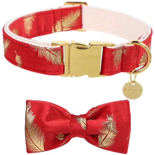 UP URARA PUP Weihnachts-Hundehalsband mit Fliege, Samtfliege und Blumenhalsband für kleine, mittelgroße und große Mädchen, Jungen, Hunde, Feder-Hundehalsband, passende Hundeleine, Haustierhalsband mit von UP URARA PUP