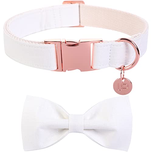 UP URARA PUP Weißes Hundehalsband mit Fliege, bequemes Baumwoll-Fliege-Halsband mit Metallschnalle für kleine Hunde, Fliege Hundehalsband für Mädchen Junge Hunde, S, Halsumfang 25.4-40.6 cm von UP URARA PUP