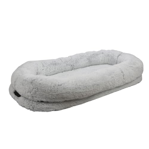 UPHIGHER Soft Cozy Giant Fur Dog Bed for Humans and Pets Machine Washable Grey Downy Round Sponge Bed for Napping Winter Comfort (165x100x25cm) von UPHIGHER