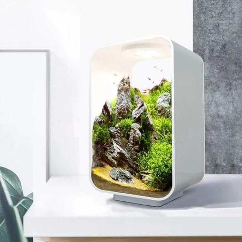 UPWONEC Desktop -Acryl -Betta -Fischtank, Professionelle Betta -Fischschale, Aquarium Mit LED -Beleuchtung, Reinigung Von HD -Bio -Glas, Nachttisch -Wasser -Nachtlampe,Weiß von UPWONEC