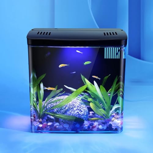 UPWONEC Elektrisches Transparentes Aquarium, Home Desktop -Fischtank -Kit, Plastik 360 ° Panoramic Zierfischtank, LED Stille Fischschale, Moderner Goldfischtank, Büro -Wohnkulturfischtank,Schwarz von UPWONEC