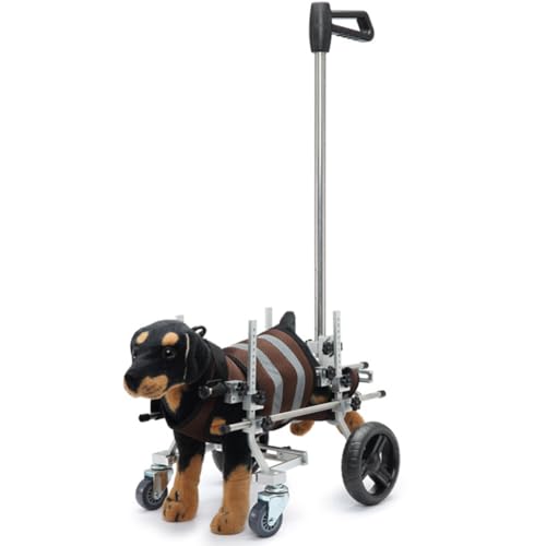 UPWONEC Hund Rollstuhl Mit Trolleygriff, Allrad-Metall-Hunde-Rollstuhl, Hundewanderungsfahrzeug, Älterer Hunderücker, Geeignet Für Kleine Und Mittlere Hunde, Einstellbare Größe,Braun von UPWONEC