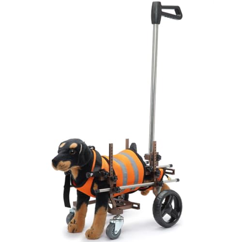 UPWONEC Hund Rollstuhl Mit Trolleygriff, Allrad-Metall-Hunde-Rollstuhl, Hundewanderungsfahrzeug, Älterer Hunderücker, Geeignet Für Kleine Und Mittlere Hunde, Einstellbare Größe,Orange von UPWONEC