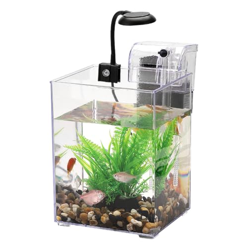 UPWONEC Ultra White Micro Landscape Aquarium, USB -Fischtank, Ökologischer Filter Transparenter Fischtank, Desktop -LED -Licht Betta Fischschale, Wasserzirkulationsprozessfiltration von UPWONEC