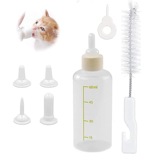 UQMIQURA Aufzuchtflasche Katze, Haustier Babyflasche Kit, Silikon Wasser Milch Flasche Silikon Babyflasche Neugeborene Pet Kleine Hunde Welpen Katze Milch Feeder mit Nippel Pinsel Set (60ml) von UQMIQURA