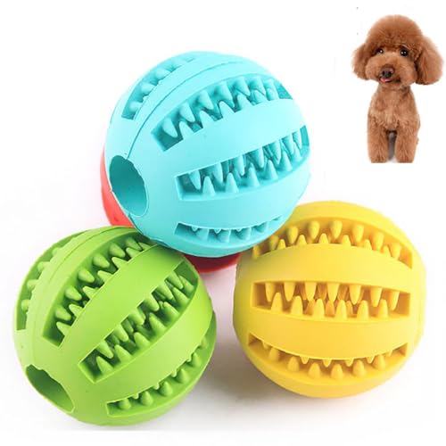 UQMIQURA Hundespielzeug Ball, 4 Stück Hund Feeder Ball, 5cm Hundeball Robuster Hunde Ball, Hundeball mit Zahnpflege-Funktion, Bissfestes Hundespielzeug, Naturgummi Hund Feeder Ball für Kleine Hunde von UQMIQURA