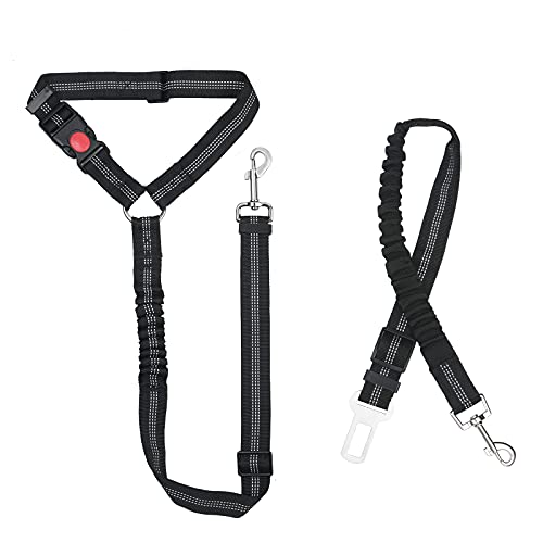 URAQT Hunde Sicherheitsgurt,2 Stück Anschnallgurt Auto mit Universalstecker Hundesicherheitsgurt mit Elastischer Ruckdämpfung und Starke Karabiner 2 in 1 Verstellbares 64-79cm Hundegurt fürs Auto von URAQT