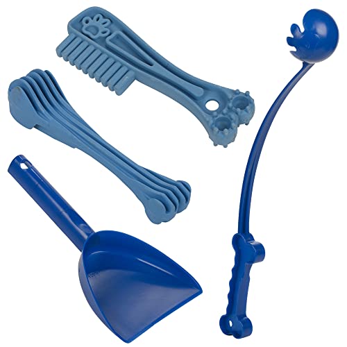 URBNLIVING Hundezubehör-Set, Kauknochen, Spielzeug, Zahnbürste, Spielzeug, Ballwerfer, Futterschaufel, Leckerli-Halter für aggressive Kauer und Apportiertraining (blau) von URBNLIVING