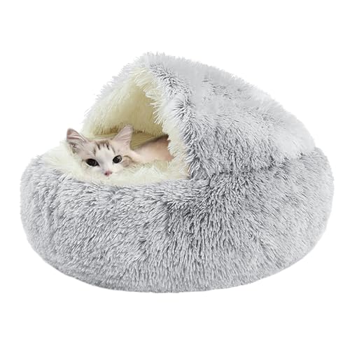 Katzenbett Flauschig, Katzenschlafsack, Beruhigendes Bett für Katzen und Kleine Hunde, Katzenschlafsack, Plüsch-Katzenbett, Decke, rutschfest, maschinenwaschbar, für Katzen und Welpen (L 50cm, Grau) von URCheers