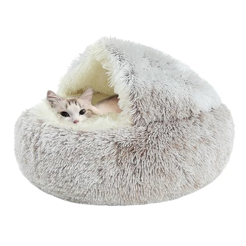 Katzenbett Flauschig, Katzenschlafsack, Beruhigendes Bett für Katzen und Kleine Hunde, Katzenschlafsack, Plüsch-Katzenbett, Decke, rutschfest, maschinenwaschbar, für Katzen und Welpen (L 50cm, Braun) von URCheers