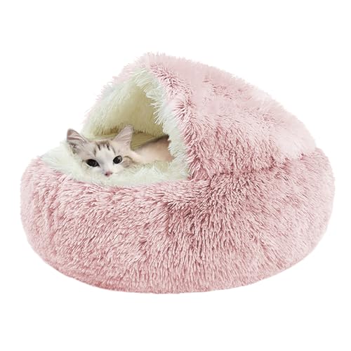 Katzenbett Flauschig, Katzenschlafsack, Beruhigendes Bett für Katzen und Kleine Hunde, Katzenschlafsack, Plüsch-Katzenbett, Decke, rutschfest, maschinenwaschbar, für Katzen und Welpen (XL 60cm, Rosa) von URCheers