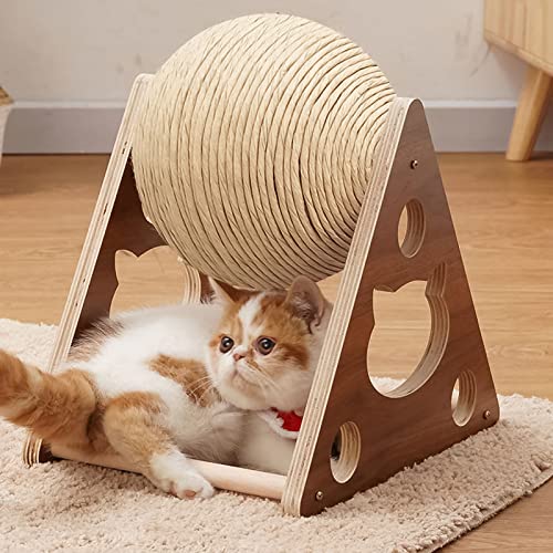 Katzenspielzeug Ball Sisal, Kratzspielzeug Lustige Katze, Interaktives Sisalball Kratzkugel, für Kätzchen Spielzeug aus Massivholz Holz Spielzeug Kratzball, Katzen zum Schleifen Kratzbaum (21 * 20 * 12) von URCheers