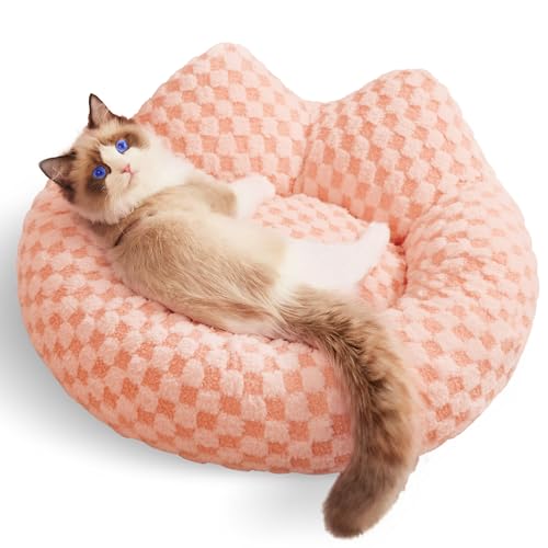 Donut Katzenbett für kleine Hunde, abnehmbarer und waschbarer Hundebettbezug, gemütliches, weiches, rundes Katzenbett, Katzenbett für Indoo, R Katzen für kleine, mittelgroße Hunde und Katzen (Orange, von URPET