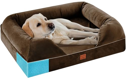 URPET Orthopädisches Hundebett aus Memory-Schaum, Hundebetten für große, extra große und Jumbo-Hunde, Nackenrolle, Haustiercouch-Bett mit abnehmbarem maschinenwaschbarem Bezug, wasserdichtem Futter von URPET