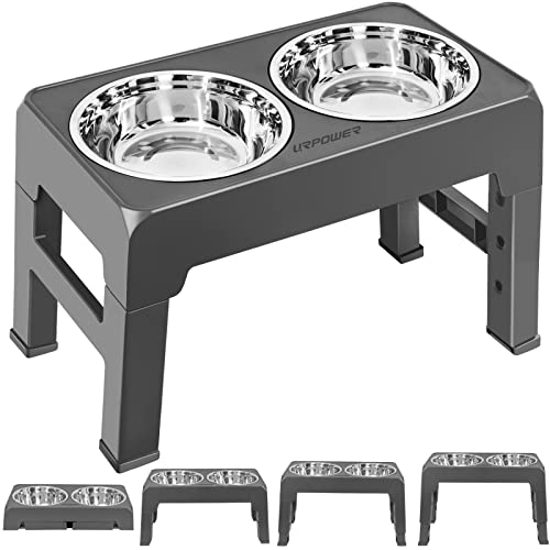 URPOWER Erhöhte Hundenäpfe, 4 höhenverstellbar, erhöhter Hundenapf mit 2 Edelstahl-Hundenapf, rutschfester Hundenapfständer, passt sich auf 8,1 cm, 22,1 cm, 25,9 cm, 30 cm für kleine, mittelgroße und große Hunde und Haustiere an von URPOWER