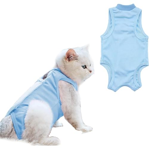 URROMA 1 Pack Blue Cat Recovery Suit Soft Breathable Cat Recovery Clothes E-Collar Cat Wundchirurgie Recovery Suit After Operations Wear for Cats Kitten, L von URROMA