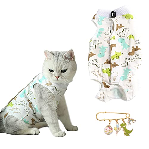 URROMA 1 Piece Dinosaur Recovery Suit for Cat, Pet Surgical Recovery Suit Soft Breathable Cat Wound Surgery Recovery Suit for Cats Kitten, S von URROMA