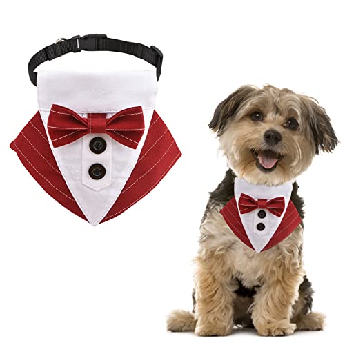 URROMA 1 Stück Formal Hund Bandana, Rot Gestreiftes Hundehalsband mit Schleife Verstellbare Rote Haustier Kleidung Schleife Halskette, Geeignet für kleine Hunde und Katzen, S von URROMA