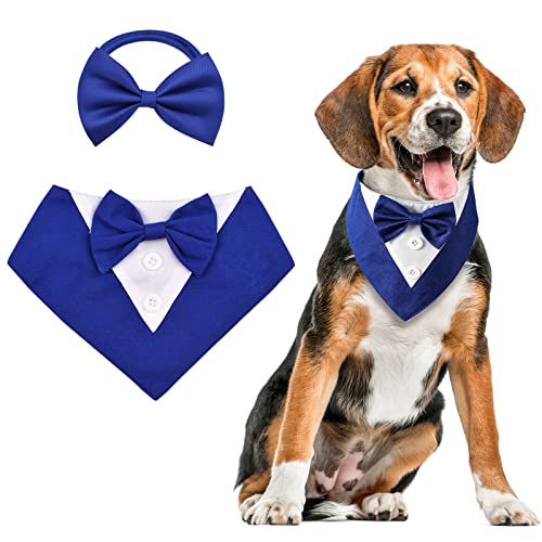 URROMA 1 Stück formelle Hund Smoking Bandana Halsband und 1 Stück Fliege Halsband, Hund Hochzeit Bandana Kragen mit Fliege Verstellbares Halsband Formal Tux Hund Fliege für Hunde Haustiere, L von URROMA