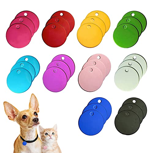 URROMA 30 PCS Round Blank Pet ID Tags, Mixed color Dog ID Tags Double Side Pet Name Phone Number ID Tags Key Rings for Dogs and Puppy, 1.18” * 1.18" von URROMA