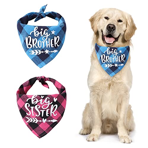 URROMA Rose Red and Lake Blue Plaid Dog Bandana Scarf, 2 Packs Soft Cotton Dog Bandana Adjustable Triangle Pet Scarf for Small Medium Dogs Pets von URROMA