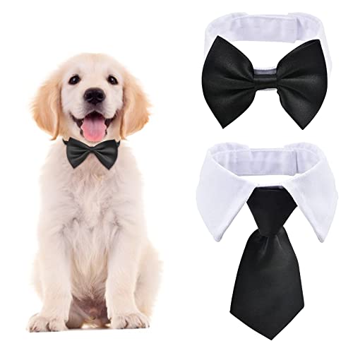 URROMA Weiße und schwarze Haustier-Fliege, 3 Stück, verstellbare Hundehalsband, formelle Hunde-Smoking-Kostüm, Halsband für Hunde und Katzen, S von URROMA