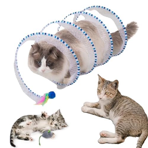 Brylec-Spiral-Katzenspielzeug,Brylec-Katzenspielzeug,Zusammenklappbare Katzenröhren Und Tunnel,S-Typ-Katzentunnelspielzeug,Katzen-Donut-Tunnel,Katzen-Spiralfeder-Spielzeugtunnel (Blauer Faden) von URWEIGH