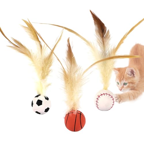 USRUTIUD Hüpfbälle für Katzenspielzeug mit Federn, Hüpfballspielzeug für Katzen, Federbälle für Katzen, interaktiver Hüpfball mit Naturfedern, interaktives Katzenspielzeug für Hauskatzen von USRUTIUD