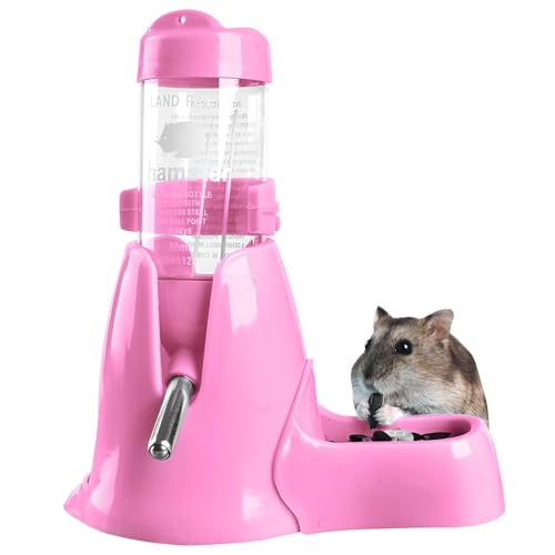 Hamster Drinking Bottle 80 ml, 3-in-1 Automatic Water Drinking Dispenser, Feeding Bowl, Floor Cave, Rabbit Drinking Bottle with Holder for Chinchilla, Guinea Pigs, Hedgehog, Squirrel (PINK, S) von USYSGT