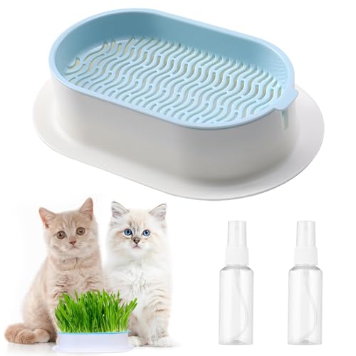 USYSGT Katzengras Schale, Pflanzschale für Katzengras Keimschale Katze Keimschale Katzengras mit 2 Sprühflaschen 50ml Hydrokultur-Katzengras-Tablett Seed Sprouter Tray von USYSGT