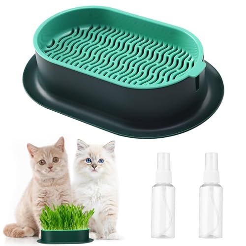 USYSGT Katzengras Schale, Pflanzschale für Katzengras Keimschale Katze Keimschale Katzengras mit 2 Sprühflaschen 50ml Hydrokultur-Katzengras-Tablett Seed Sprouter Tray von USYSGT