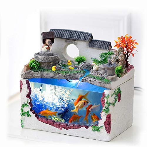 Tropische Fische, Aquarienbecken, Wassermühle, Brunnen mit Lichtpumpe, künstliche Pflanze, Desktop-Büro, Heimdekoration von UTHTY