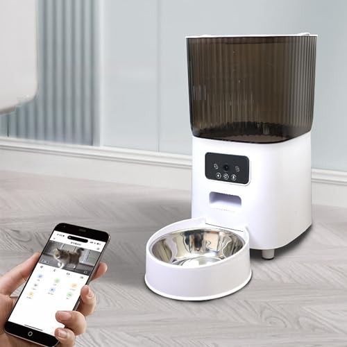 UUE Futterautomat Katze, 5L Katzenfutter Automat, APP-Steuerung Futterspender Katze, Anschließbar 2.4GHz WiFi, Katzen Futterautomaten Mit interaktivem System, Katze Futterautomat mit Edelstahlnapf von UUE