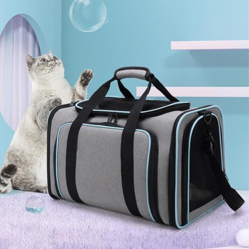 UUE Katzentransportbox Transportbox Katze Groß, 46x28x29cm Erweiterbar Katzenbox für 2 Katzen Hund Welpen, Flugzeug Faltbar Hundetransportbox Zusammenklappbare Transporttasche Katze Transport von UUE