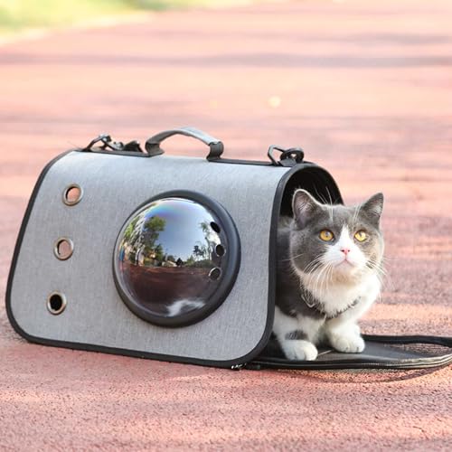 UUE Katzentran sportbox für Katzen, Faltbare Katzenbox Hundetasche mit 360° Sichtfeld und Riemen, Transportbox Katze Hunde für Der Gang zum Tierarzt Auto Fugzeug von UUE