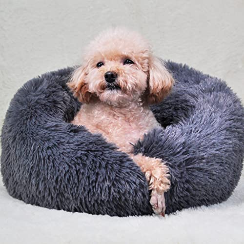 UUEMB 50cm Rund Hundebett Katzenbett, Plüsch Flauschig Hundekorb Katzenkissen Kuscheliges Donut, Waschbar Warm Hundekissen für Kleine Haustiere (Dunkelgrau) von UUEMB