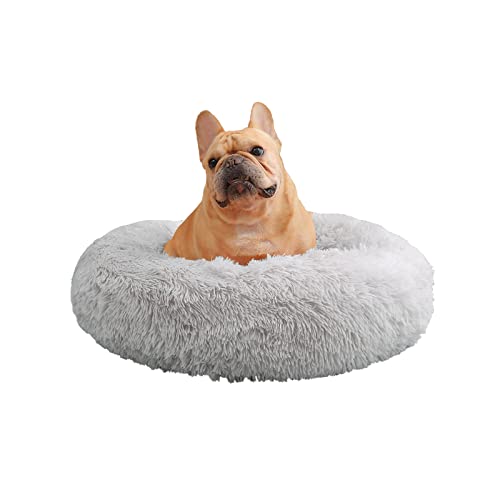 70cm Rund Hundebett Katzenbett, Plüsch Flauschig Hundekorb Katzenkissen Kuscheliges Donut, Waschbar Warm Hundekissen für Mittelgroße Hunde, Katzen und Andere Haustiere (Hellgrau) von UUEMB