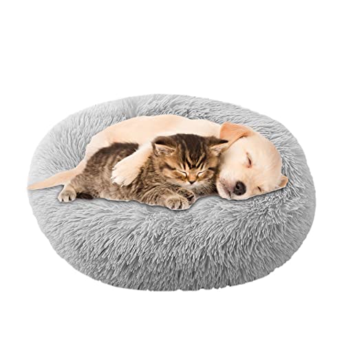 UUEMB 90cm Rund Hundebett Katzenbett, Plüsch Flauschig Hundekorb Katzenkissen Kuscheliges Donut, Waschbar Warm Hundekissen für Mittelgroße und Große Hunde, Katzen und Andere Haustiere (Hellgrau) von UUEMB