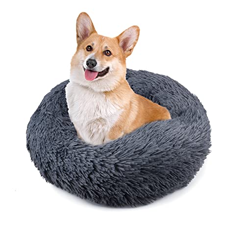 UUEMB 70cm Rund Hundebett Katzenbett, Plüsch Flauschig Hundekorb Katzenkissen Kuscheliges Donut, Waschbar Warm Hundekissen für Mittelgroße Hunde, Katzen und Andere Haustiere (Dunkelgrau) von UUEMB