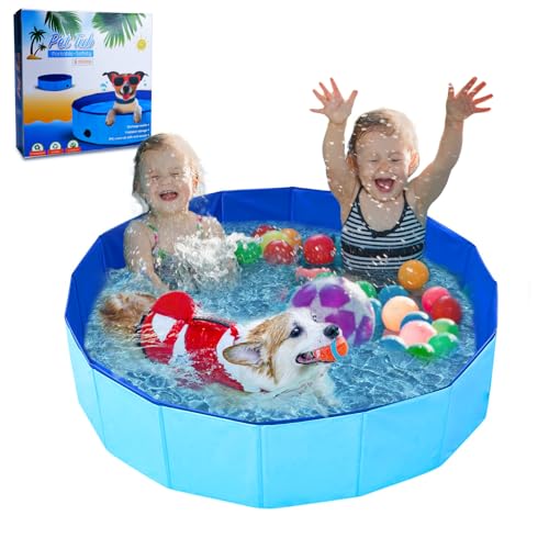 Faltbarer Hundepool für Kleine & Große Hunde, 120 x 30cm Hundebadewanne Katzen Swimmingpool Planschbecken für Kinder, Haustier Schwimmbecken rutschfest Sicher Tragbar Kinderpool Blau von UUEMB