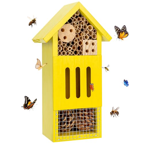 Bienenhaus Käferhotel & Schmetterlingshaus, handgefertigtes Marienkäferhaus aus Holz, natürlicher Insekten-Lebensraum für Garten, Terrasse oder Hof, langlebiges Kiefernholz, zieht Bestäuber an, 26,7 x von UUMENHA