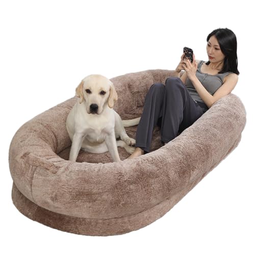 UVIPC Hundebett, 183 x 109 x 27 cm, großer Sitzsack für Menschen, für Menschen und Haustiere, waschbares Fell-Hundebett in menschlicher Größe, mit weicher Decke und Kissen, Braun von UVIPC